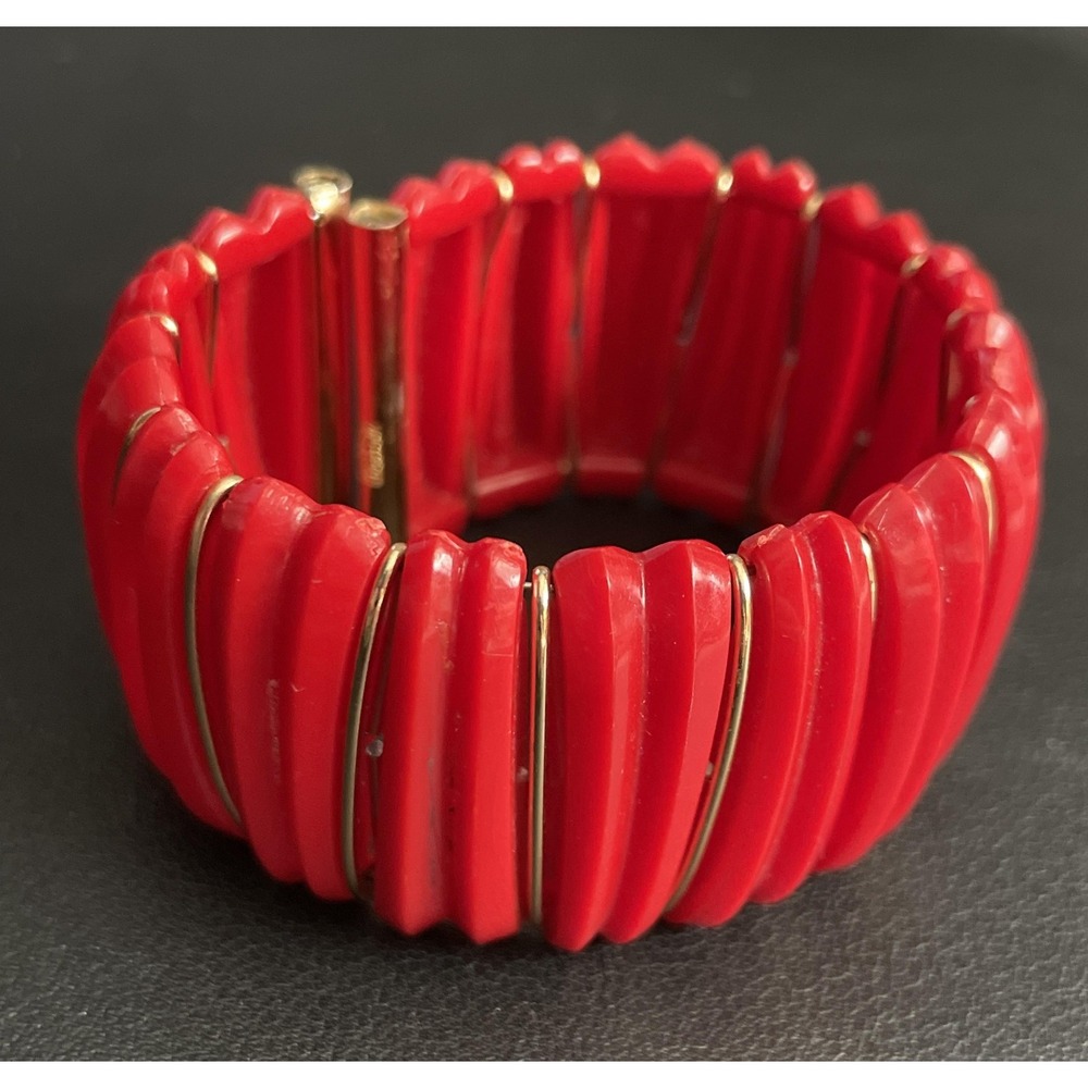 Vintage Acrylic Bracelet Western Germany Gold Tone Stretch Wide Bangle
